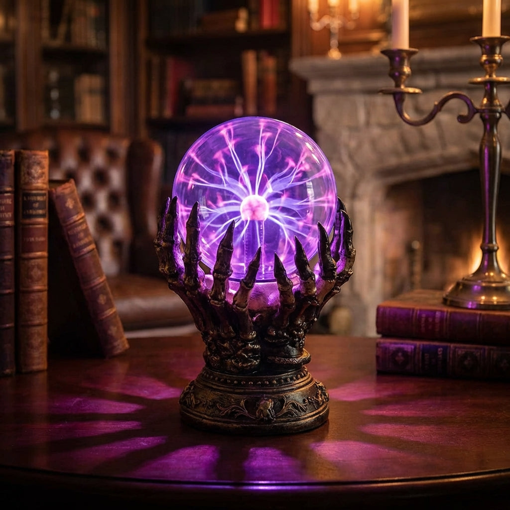 Skeletal Hand Plasma Lamp with Interactive Touch Globe and Color Changing Light