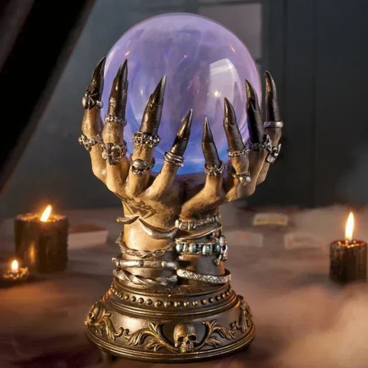 Skeletal Hand Plasma Lamp with Interactive Touch Globe and Color Changing Light
