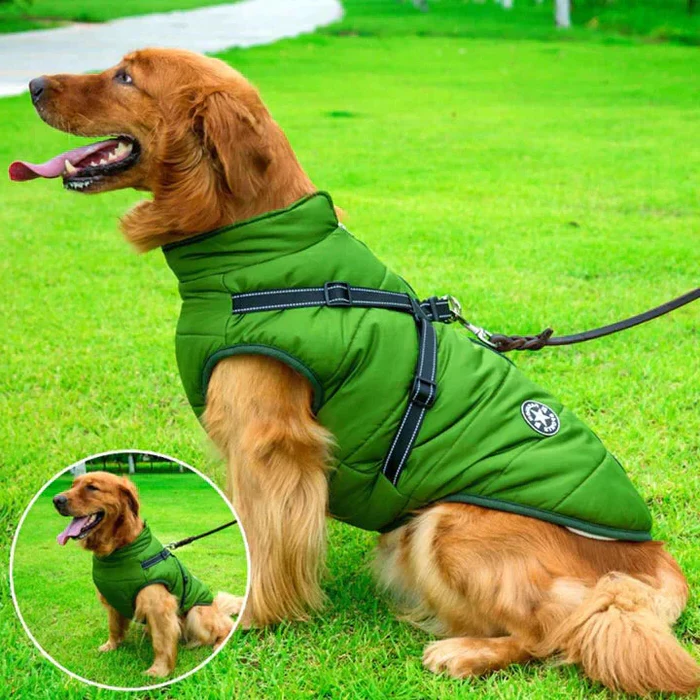 Waterproof Winter Dog Jacket Sherpa Fleece Lined Built-In Harness