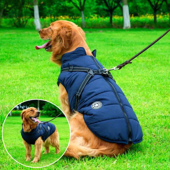 Waterproof Winter Dog Jacket Sherpa Fleece Lined Built-In Harness