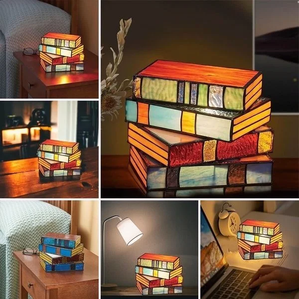 Stained Glass Stacked Books Lamp