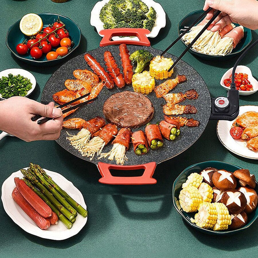 Smokeless Electric Grill with Removable Non-Stick Plate and Adjustable Heat, Compact