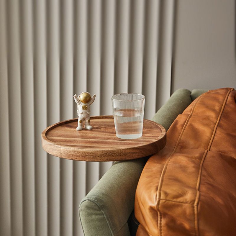 Wooden Sofa Armrest Tray with Secure Clip Attachment and Walnut Finish