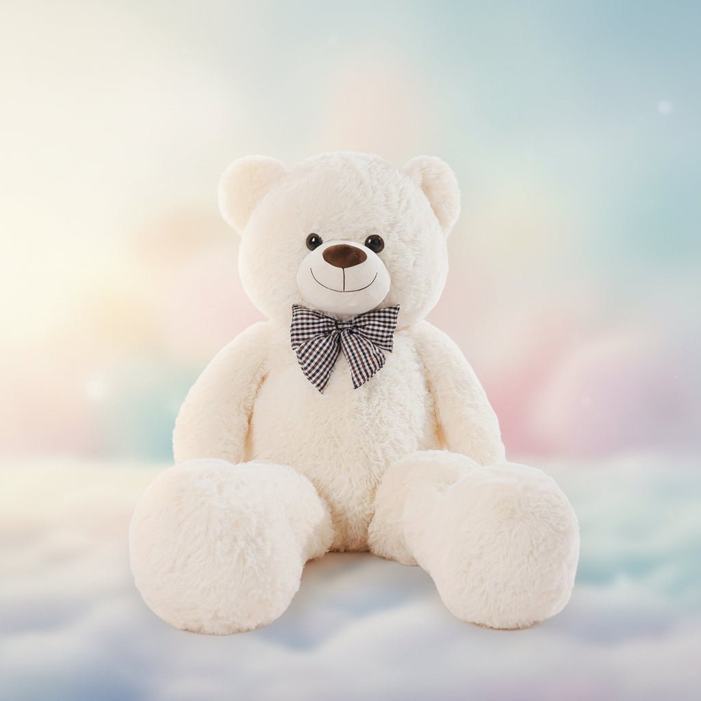 White Plush Bear Stuffed Animal with Bow Tie and 120cm Height for Kids
