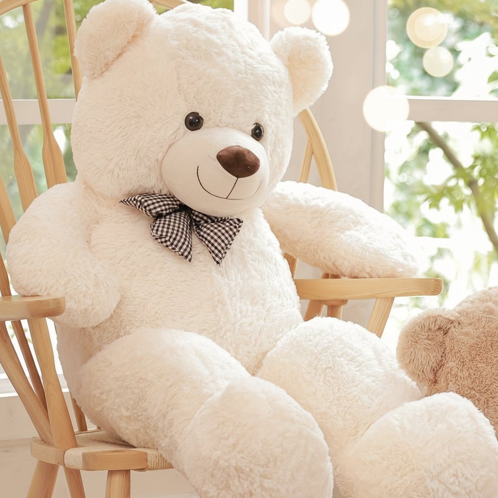White Plush Bear Stuffed Animal with Bow Tie and 120cm Height for Kids