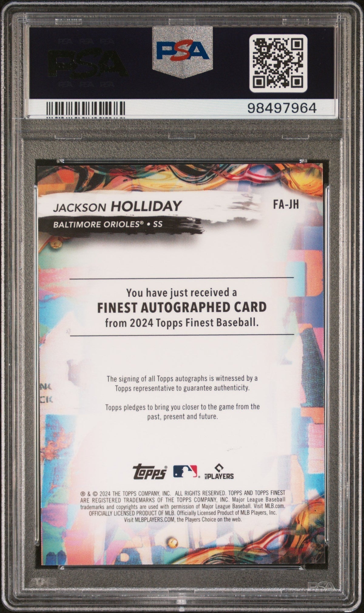 2024 Topps Finest Finest Jackson Holliday #FAJH Sky Blue Refractor /150 PSA 10