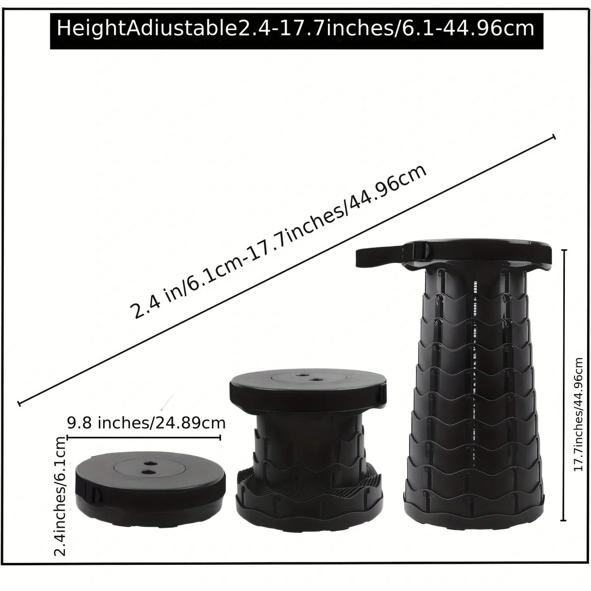 Telescopic Stool with Adjustable Height and Carrying Straps, 330 Pound Capacity