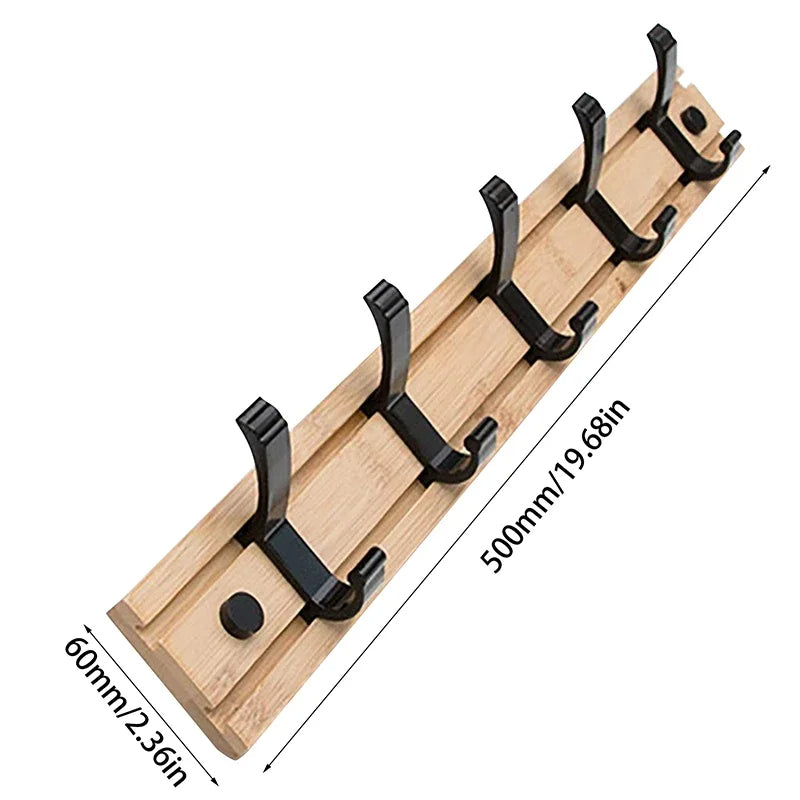 Wooden Wall-Mounted Coat Rack with Sliding Hooks