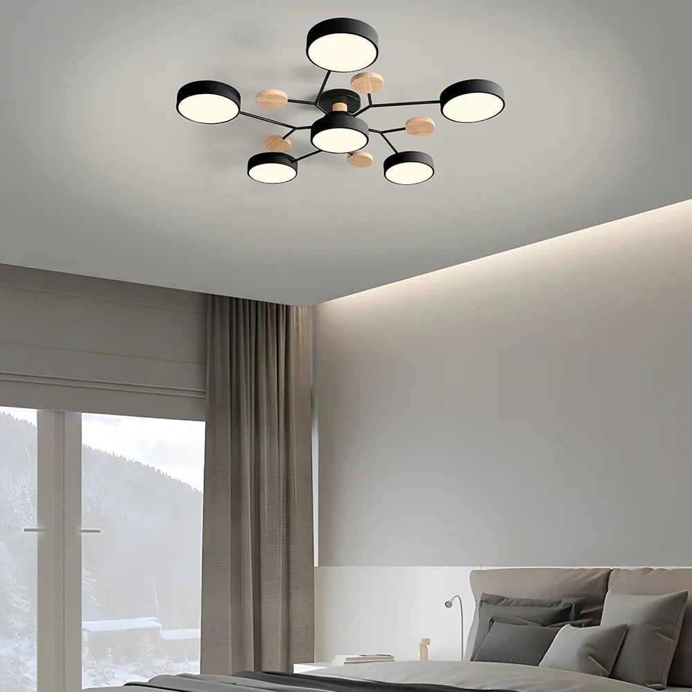 Semi Flush Ceiling Chandelier with Adjustable Color Modes and Integrated LED Bulbs