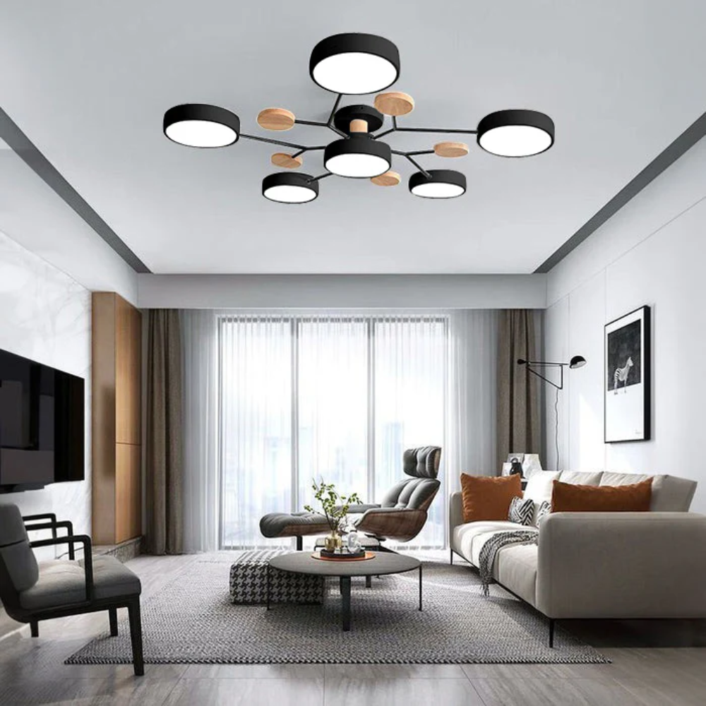Semi Flush Ceiling Chandelier with Adjustable Color Modes and Integrated LED Bulbs