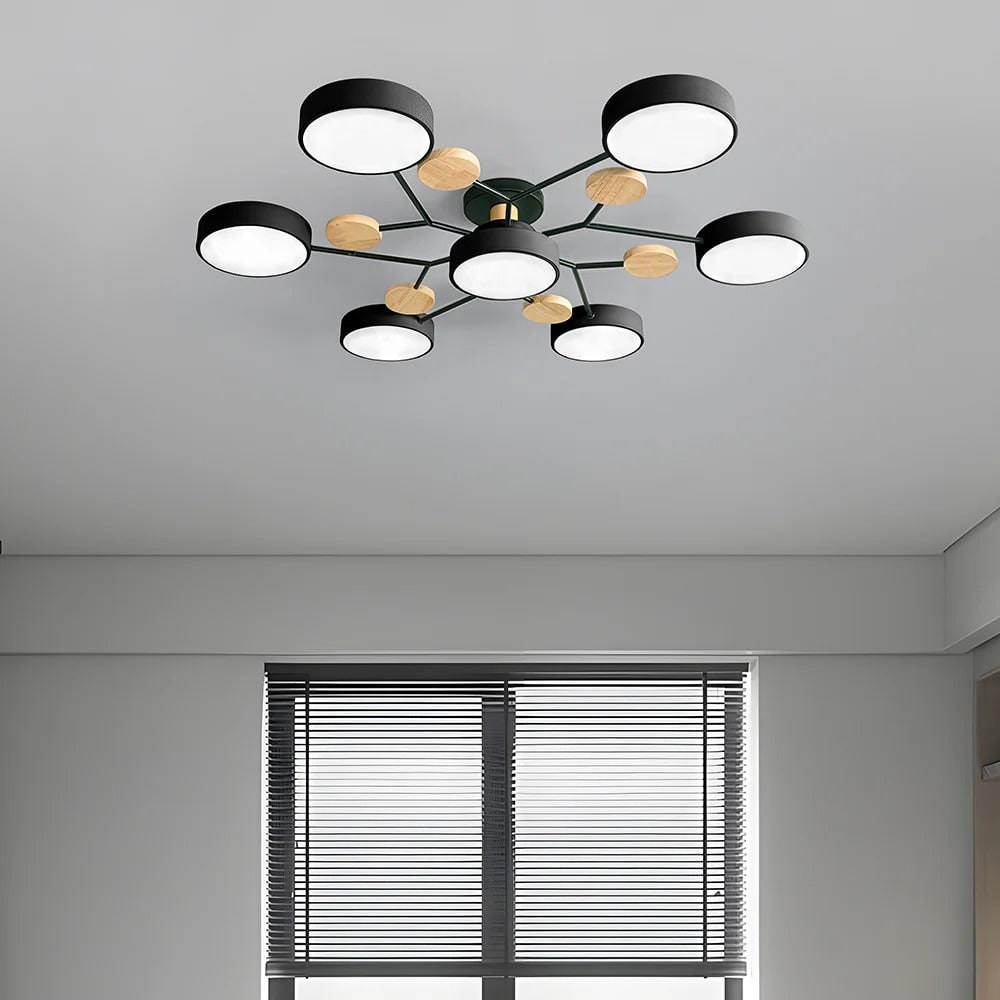 Semi Flush Ceiling Chandelier with Adjustable Color Modes and Integrated LED Bulbs