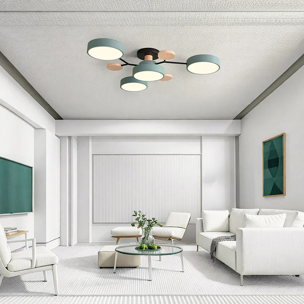 Semi Flush Ceiling Chandelier with Adjustable Color Modes and Integrated LED Bulbs