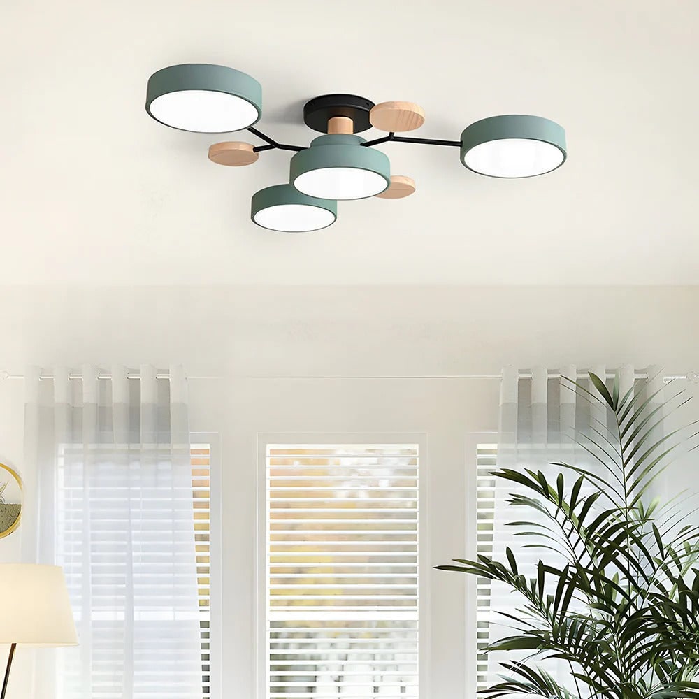 Semi Flush Ceiling Chandelier with Adjustable Color Modes and Integrated LED Bulbs