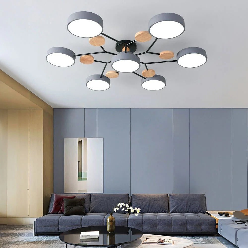 Semi Flush Ceiling Chandelier with Adjustable Color Modes and Integrated LED Bulbs
