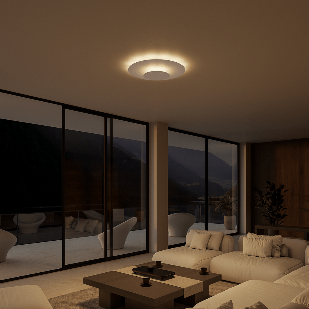 Round LED Ceiling Panel with Slim Flush Mount and Even Light Spread