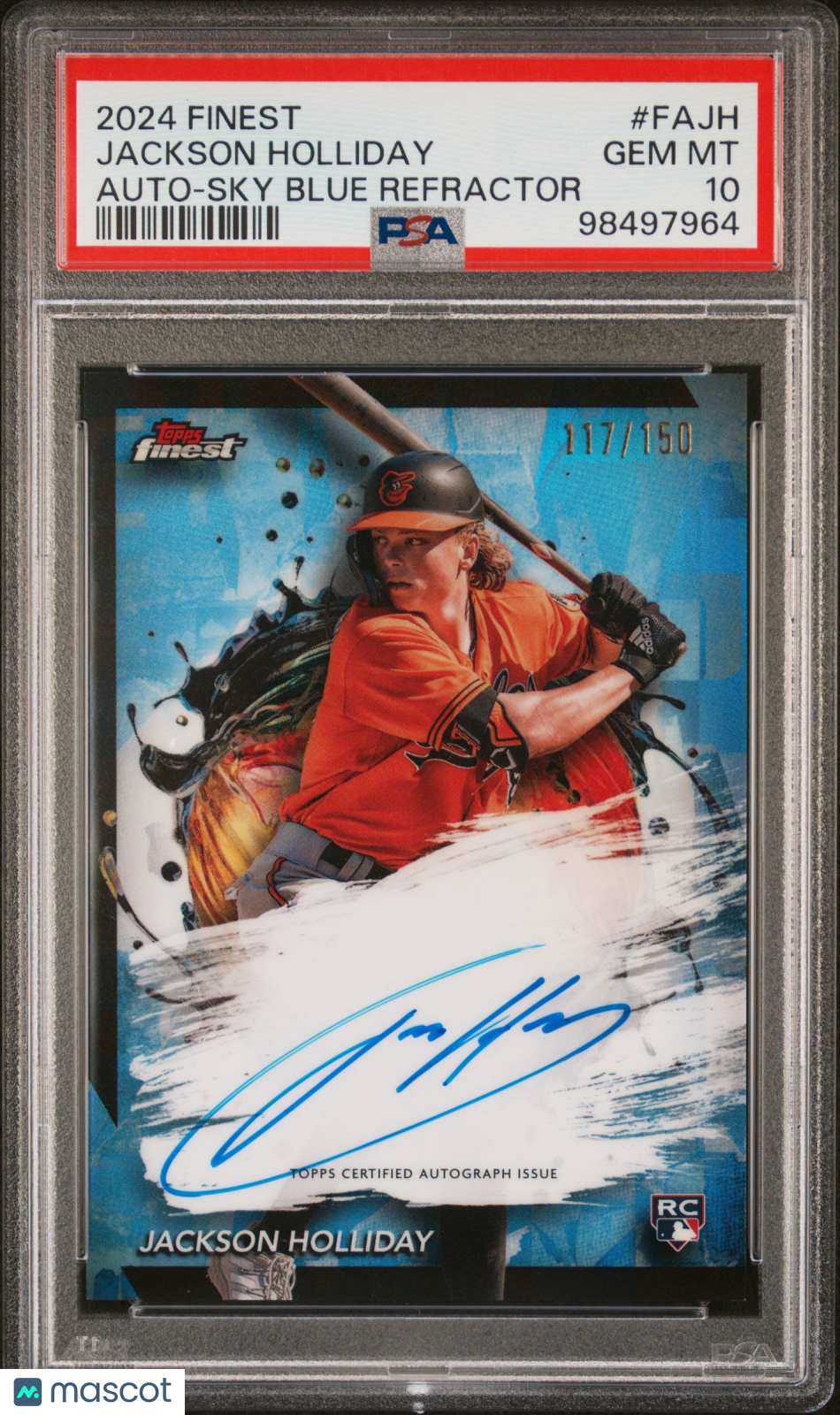 2024 Topps Finest Finest Jackson Holliday #FAJH Sky Blue Refractor /150 PSA 10