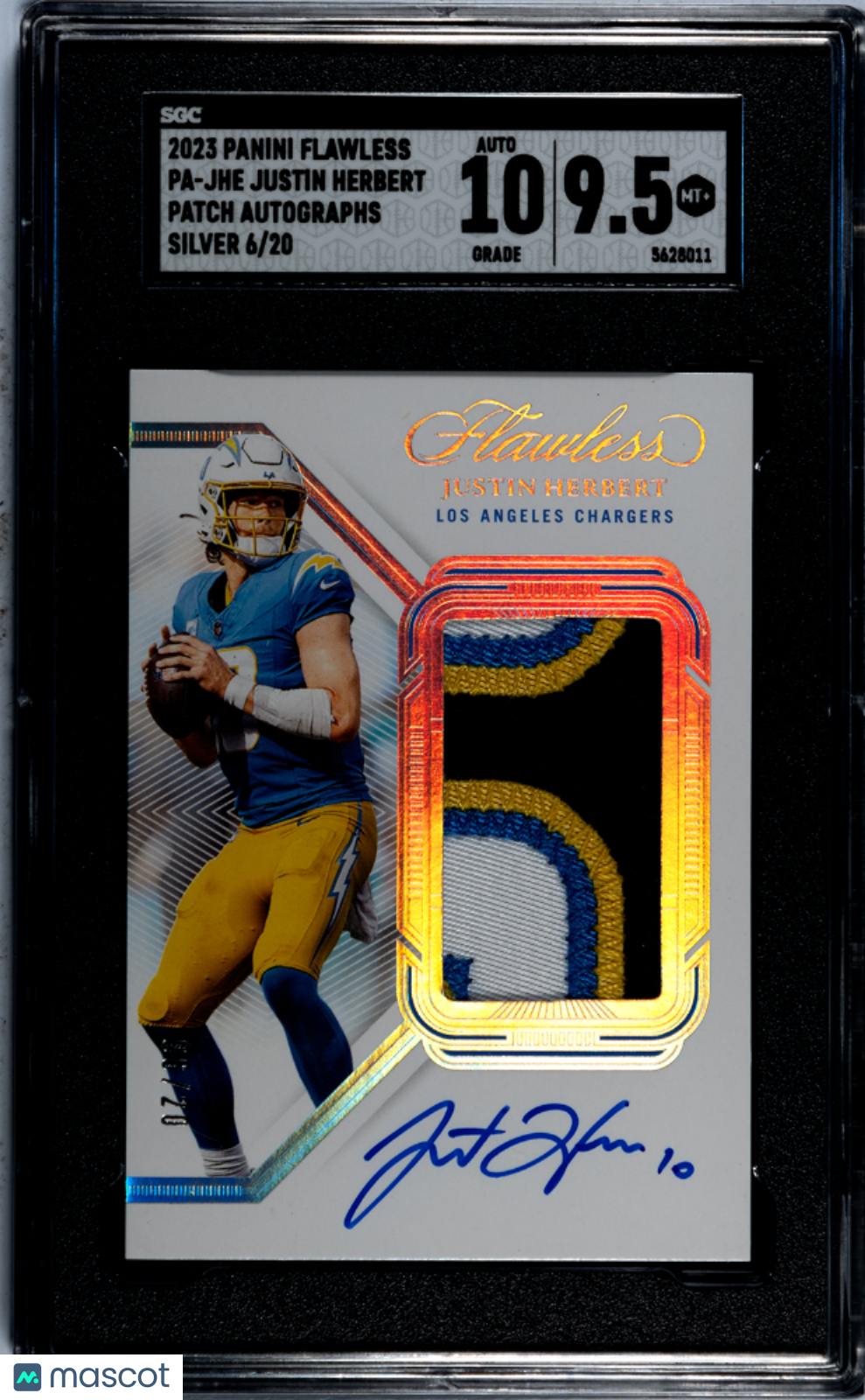 2023 Panini Flawless Justin Herbert #PA-JHE Patch Autos. Silver SGC 9.5 Auto 10
