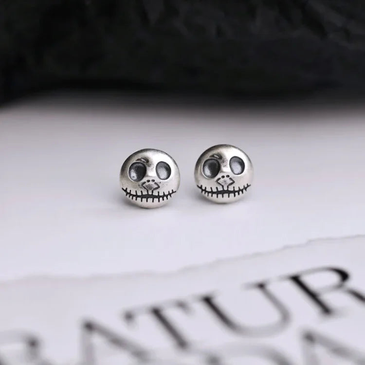 Sterling Silver Skull Earrings with Pumpkin Design and Post Backing