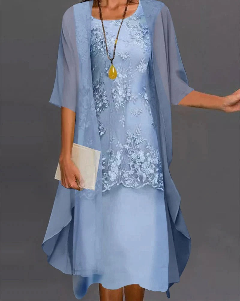 Two-Piece Semi-Sheer Layered Dress Set