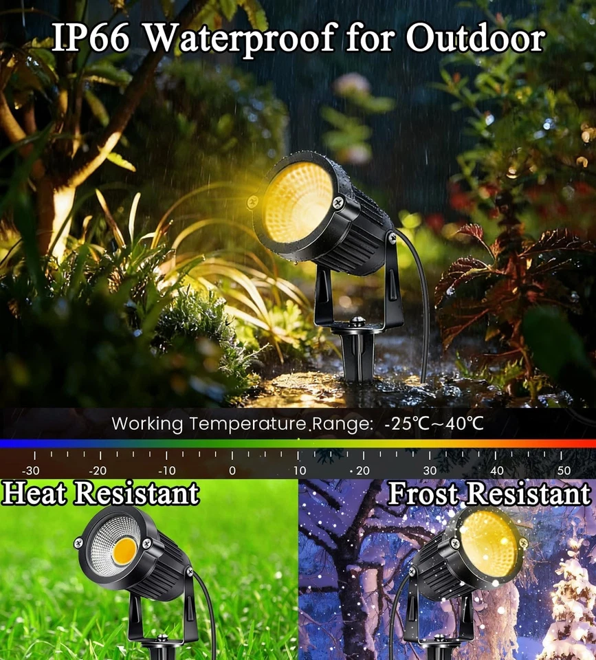 12V LED Landscape Spotlight with 270-Degree Adjustable Head and Ground Spike, 10-Pack