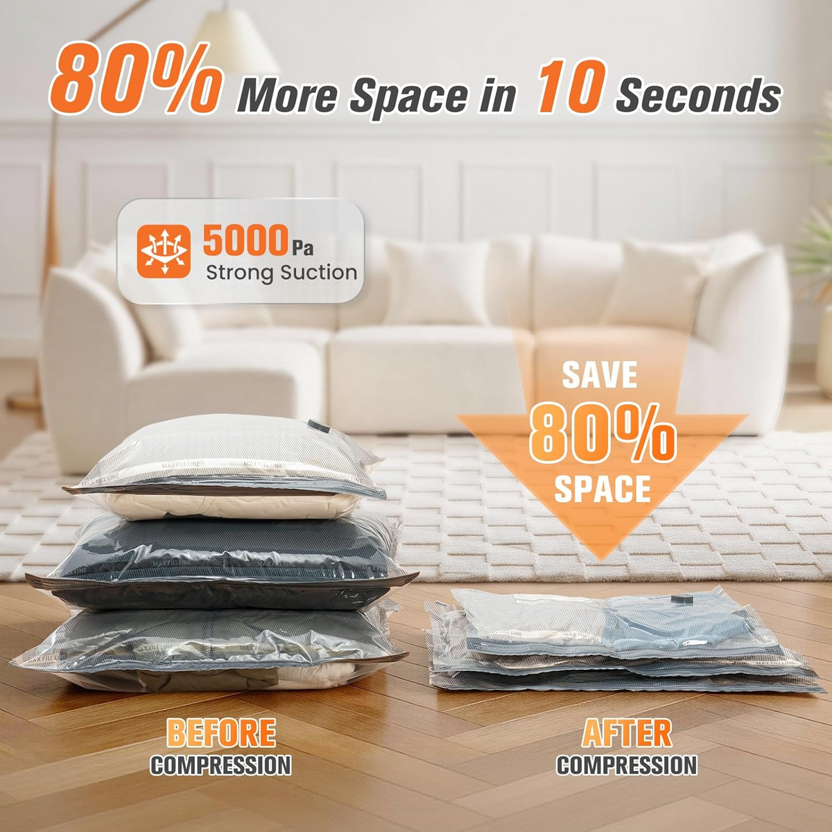 Storage Bags with Wireless Pump and Zipper Seal, 15-Piece Set