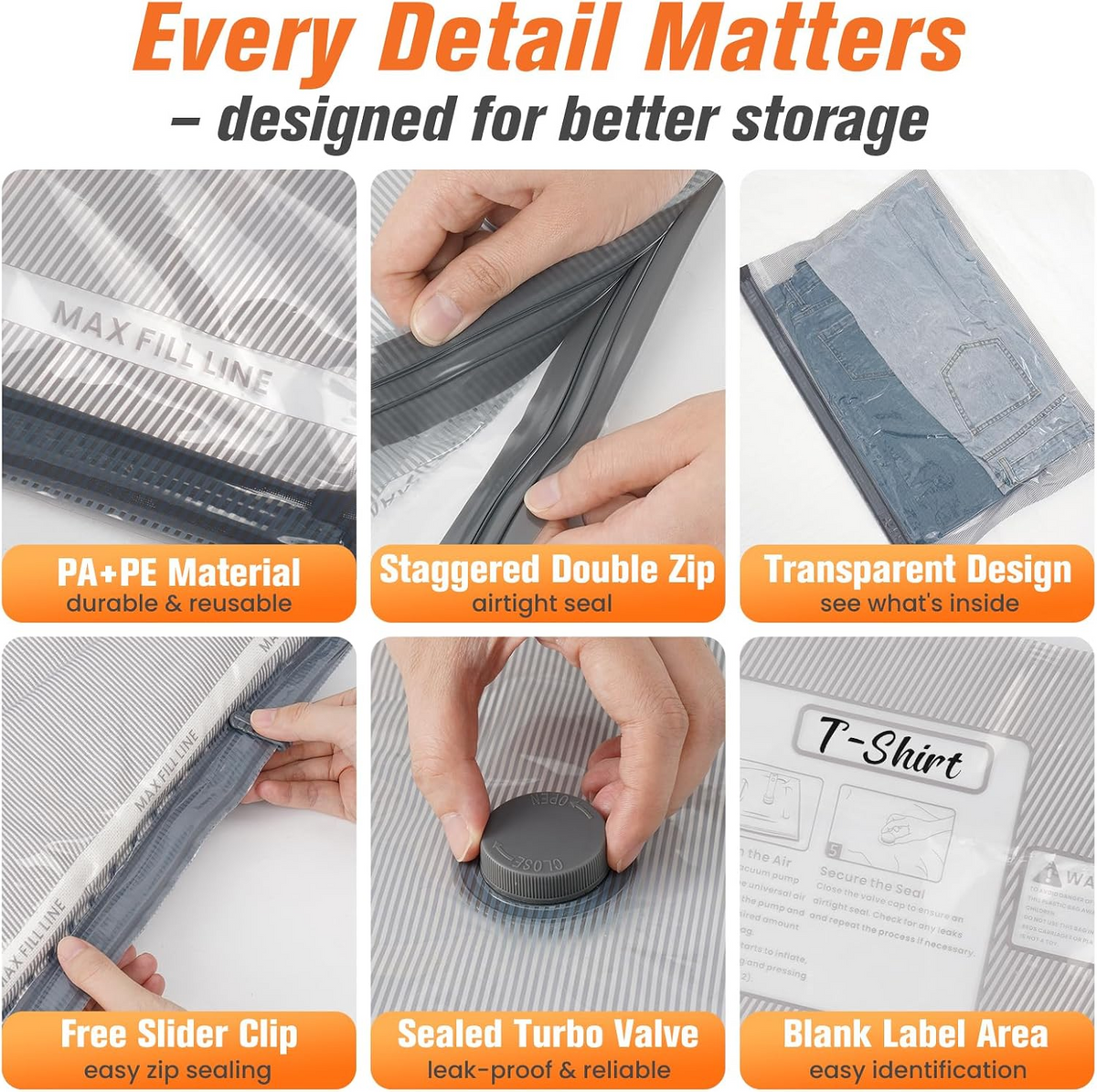 Storage Bags with Wireless Pump and Zipper Seal, 15-Piece Set