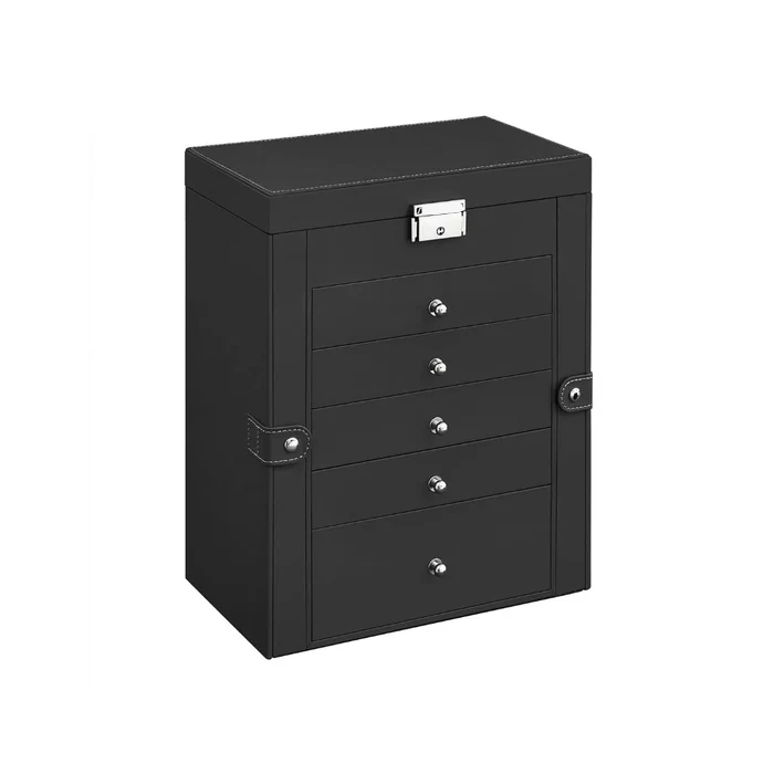 Six Tier Jewelry Box with Built In Mirror and Locking Front Closure