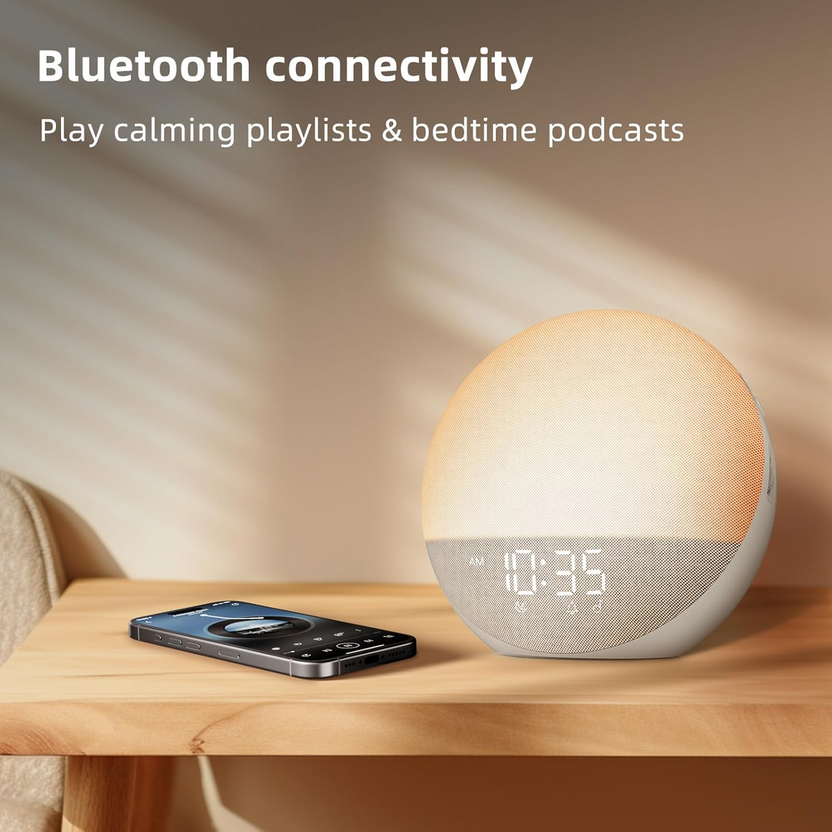 Sunrise Alarm Clock with Gradual Light Buildup and Sunset Dimming Mode