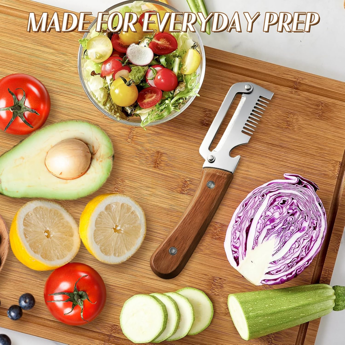 Wide Blade Vegetable Peeler with Julienne Edge and Wooden Handle for Root Vegetables