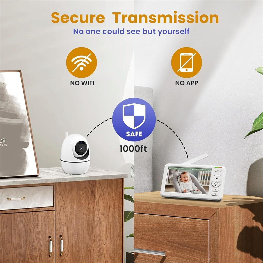 Wireless Baby Monitor with 5-Inch Display and Night Vision, 1000ft Range