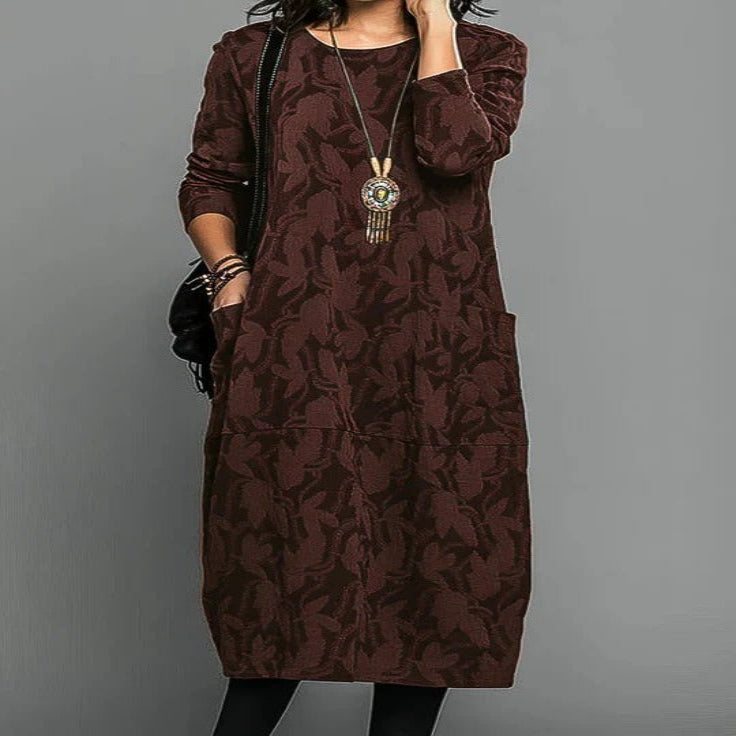 Womens Relaxed Winter Dress with Round Neckline and Heat-Trapping Fabric