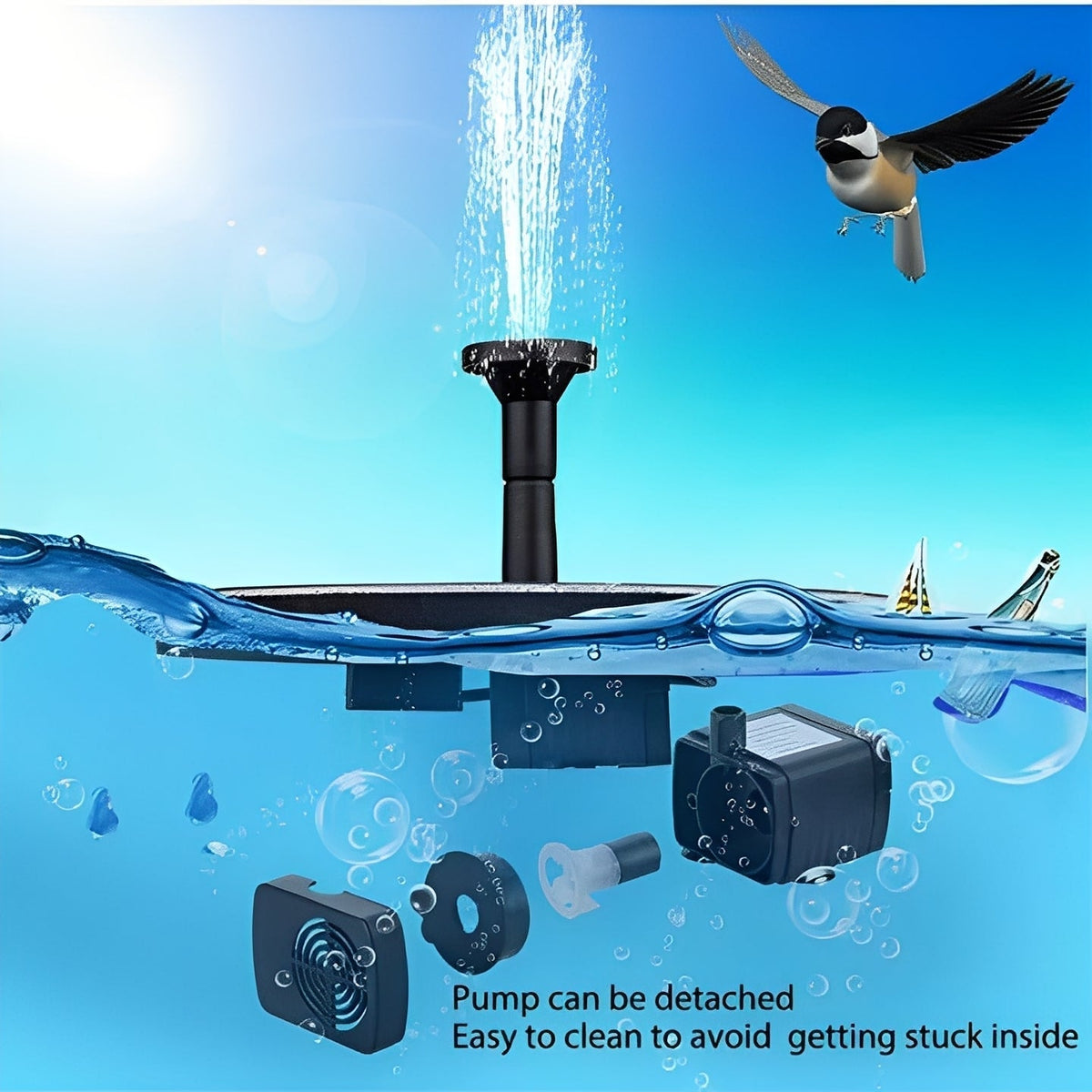 Solar Fountain Pump with Floating Design and Interchangeable Spray Heads