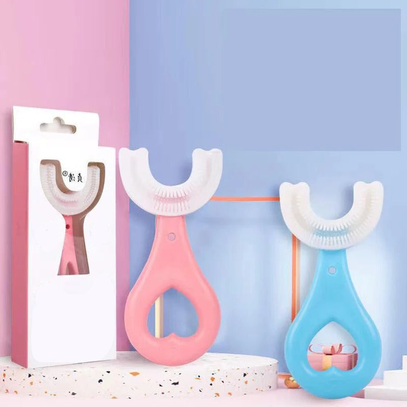 U-Shape Children's Toothbrush with 360-Degree Bristles and Non-Slip Grip