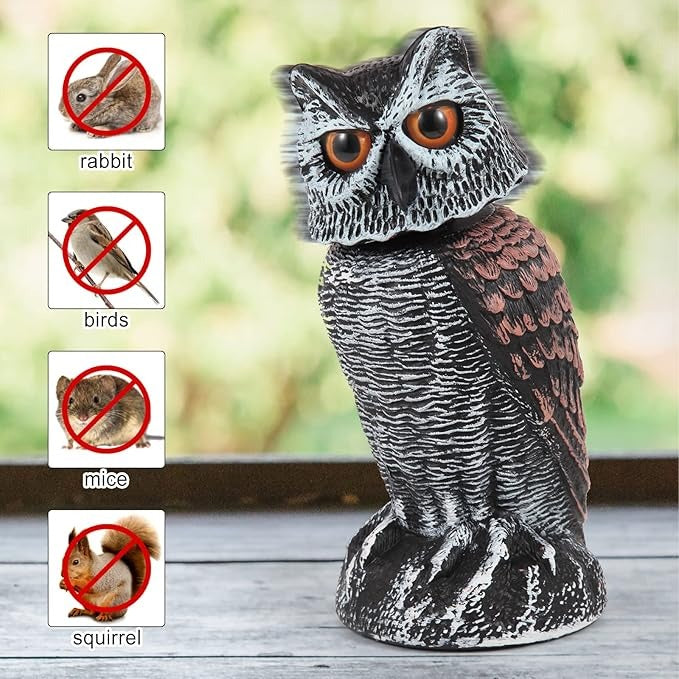 Realistic Outdoor Owl Decoy Set With Rotating Head