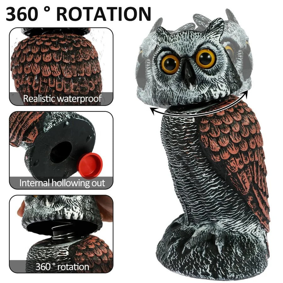 Realistic Outdoor Owl Decoy Set With Rotating Head