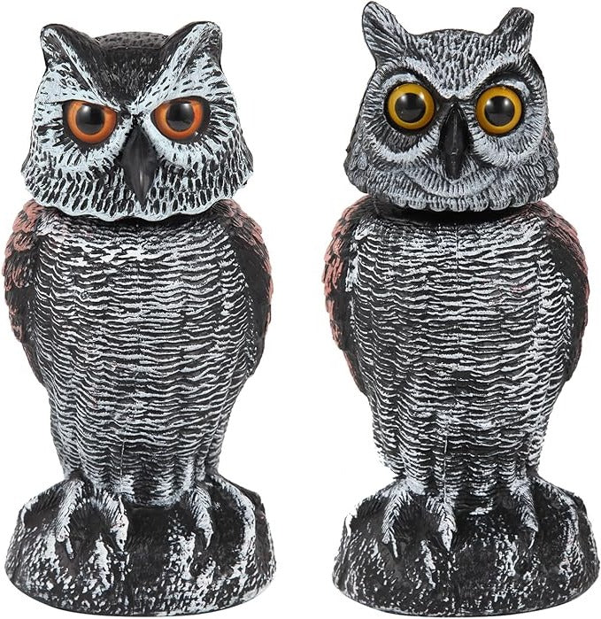 Realistic Outdoor Owl Decoy Set With Rotating Head