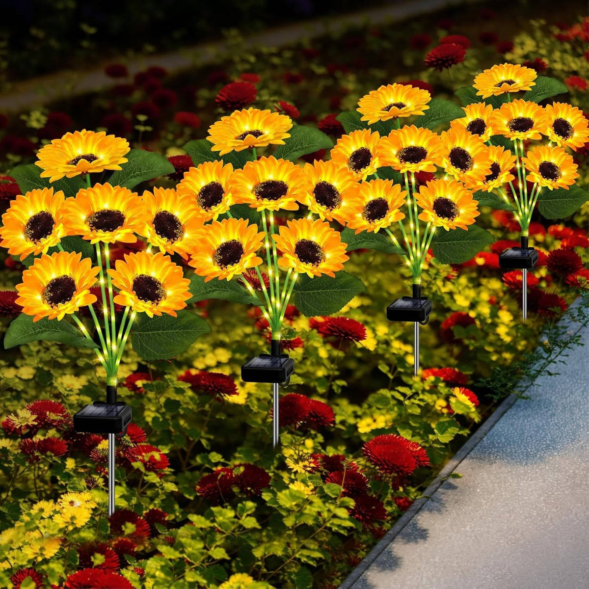 Solar Flowers Plant Lights Decorative Stakes for Yard, Patio, Lawn, Pathway, 4 Pack