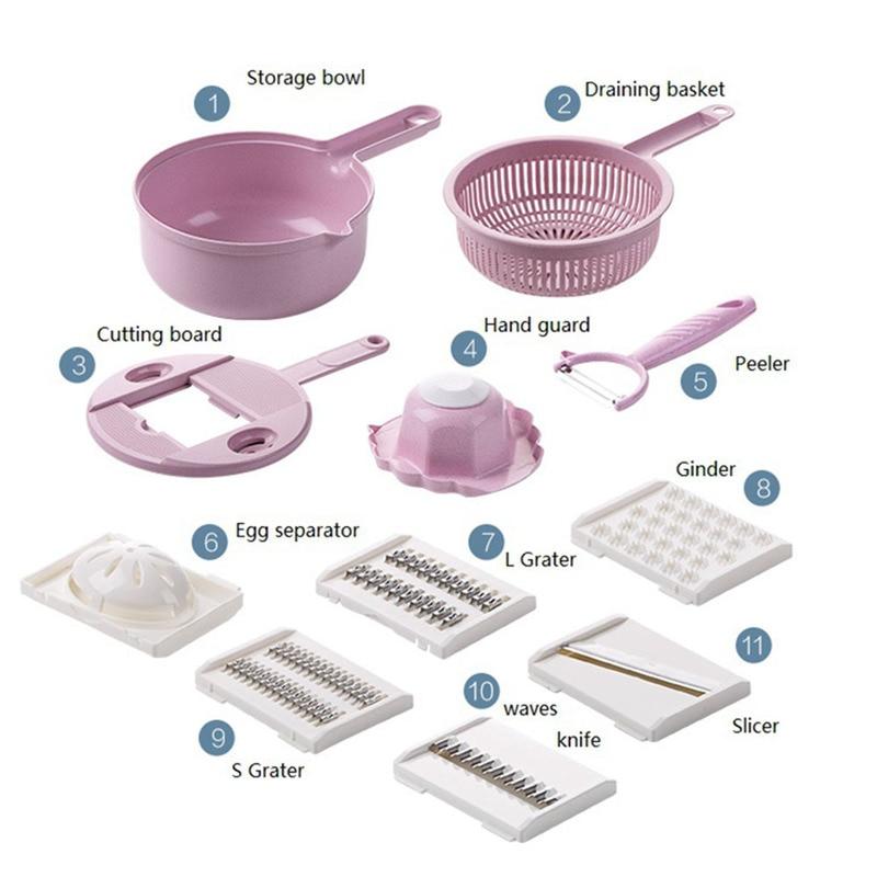 Vegetable Slicer with 4 Interchangeable Blades and Drain Basket, Peeler Included