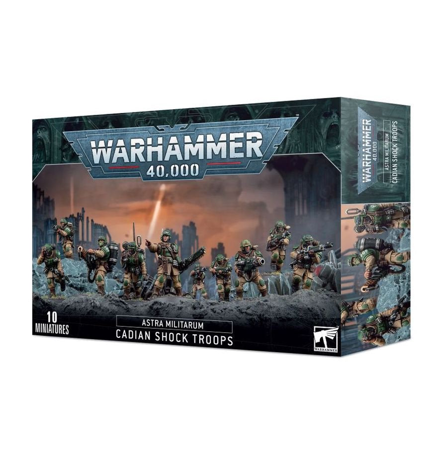 Warhammer 40,000 Astra Militarum Cadian Shock Troops – 10 Plastic Miniatures with Custom Weapons, 20+ Heads, Transfer Sheet & Bases for Astra Militarum Army Building