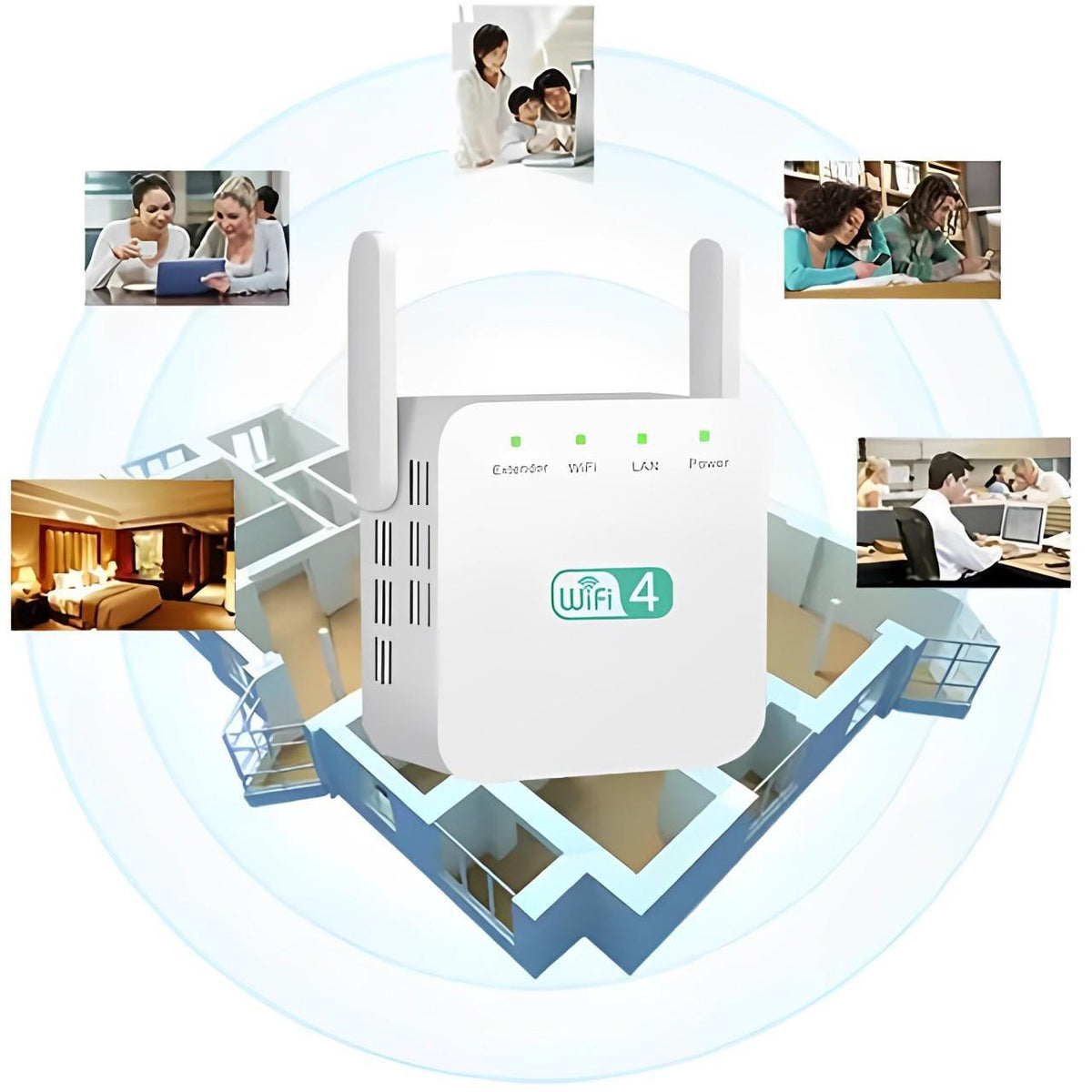WiFi Range Extender with High-Gain Antennas and Gigabit LAN Port, Dual-Band Coverage