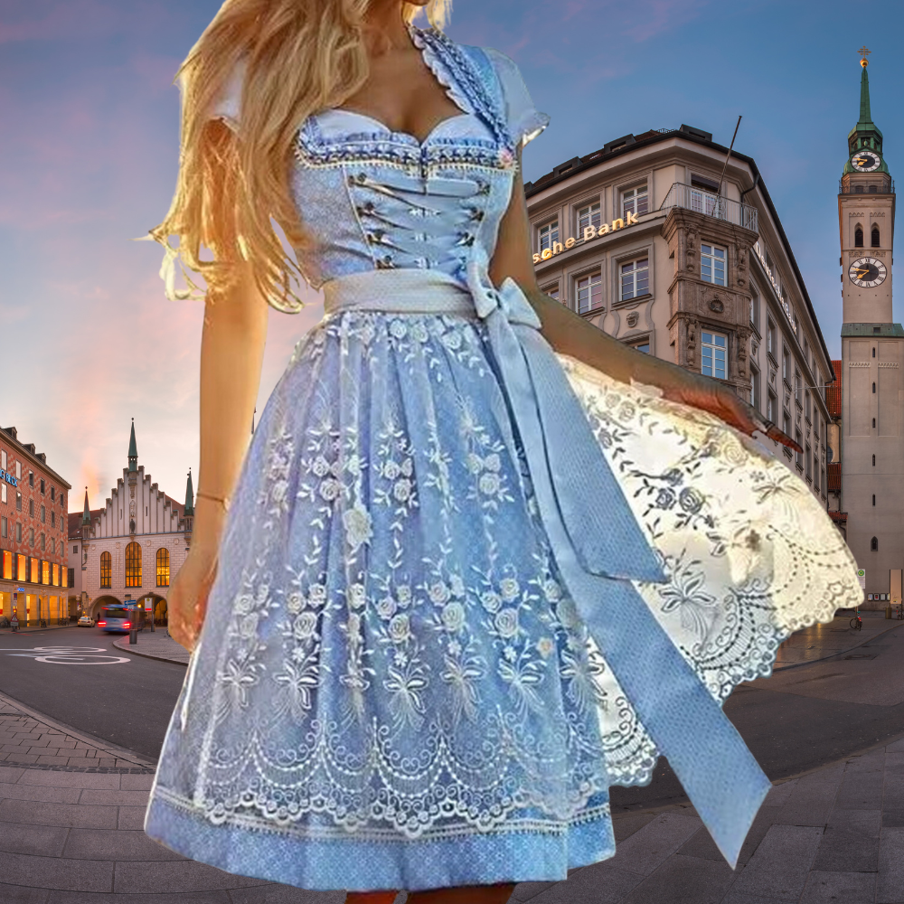 Women's Dirndl Dress with Adjustable Lacing and Embroidered Accents