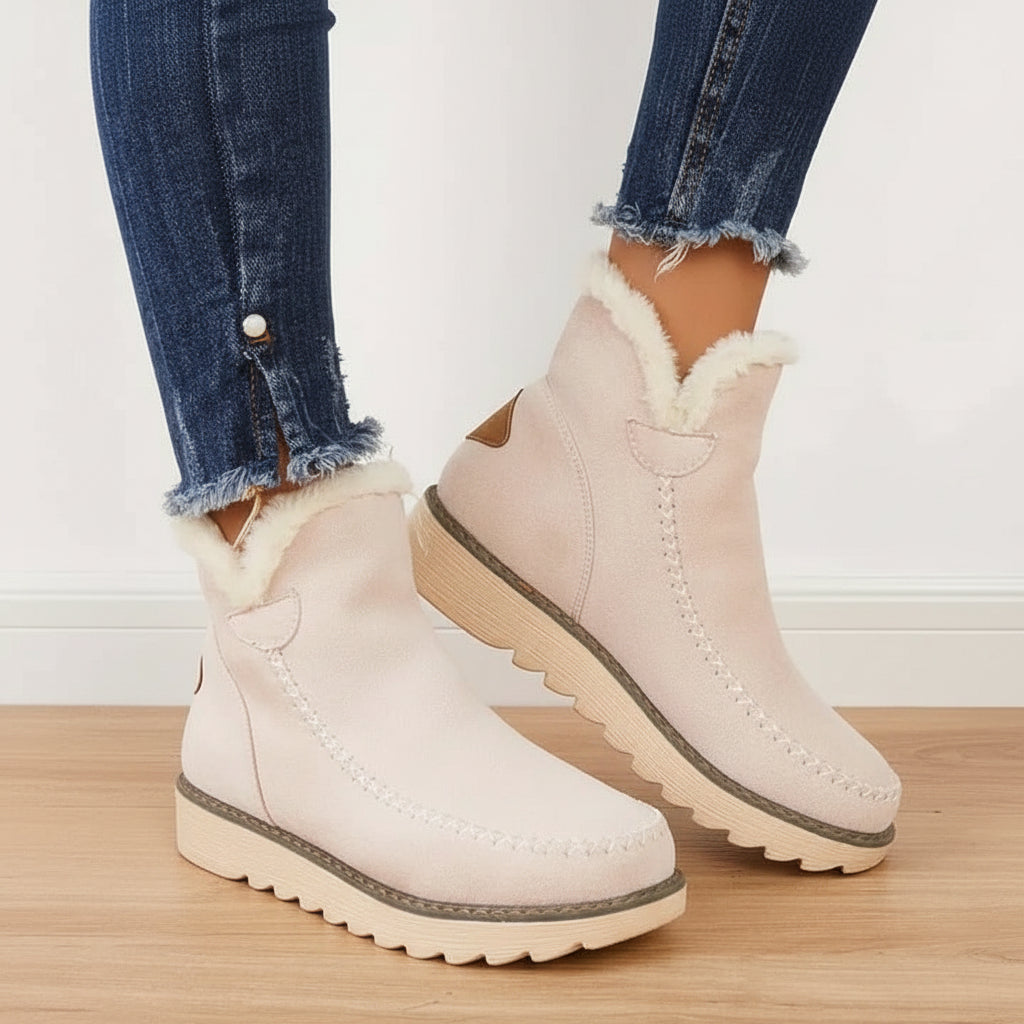 Women's Slip On Ankle Boots with Fur Lining and Flat Sole