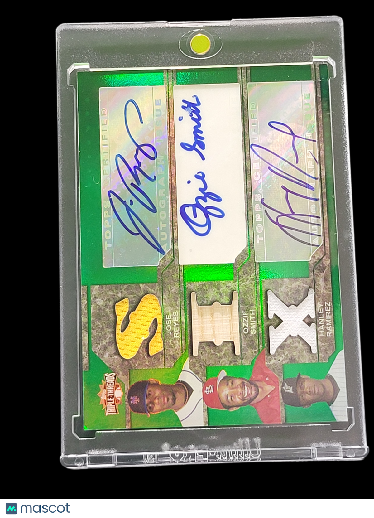 2008 Topps Ozzie Smith Hanley Ramirez Jose Reyes Green Auto Triple Relic /18
