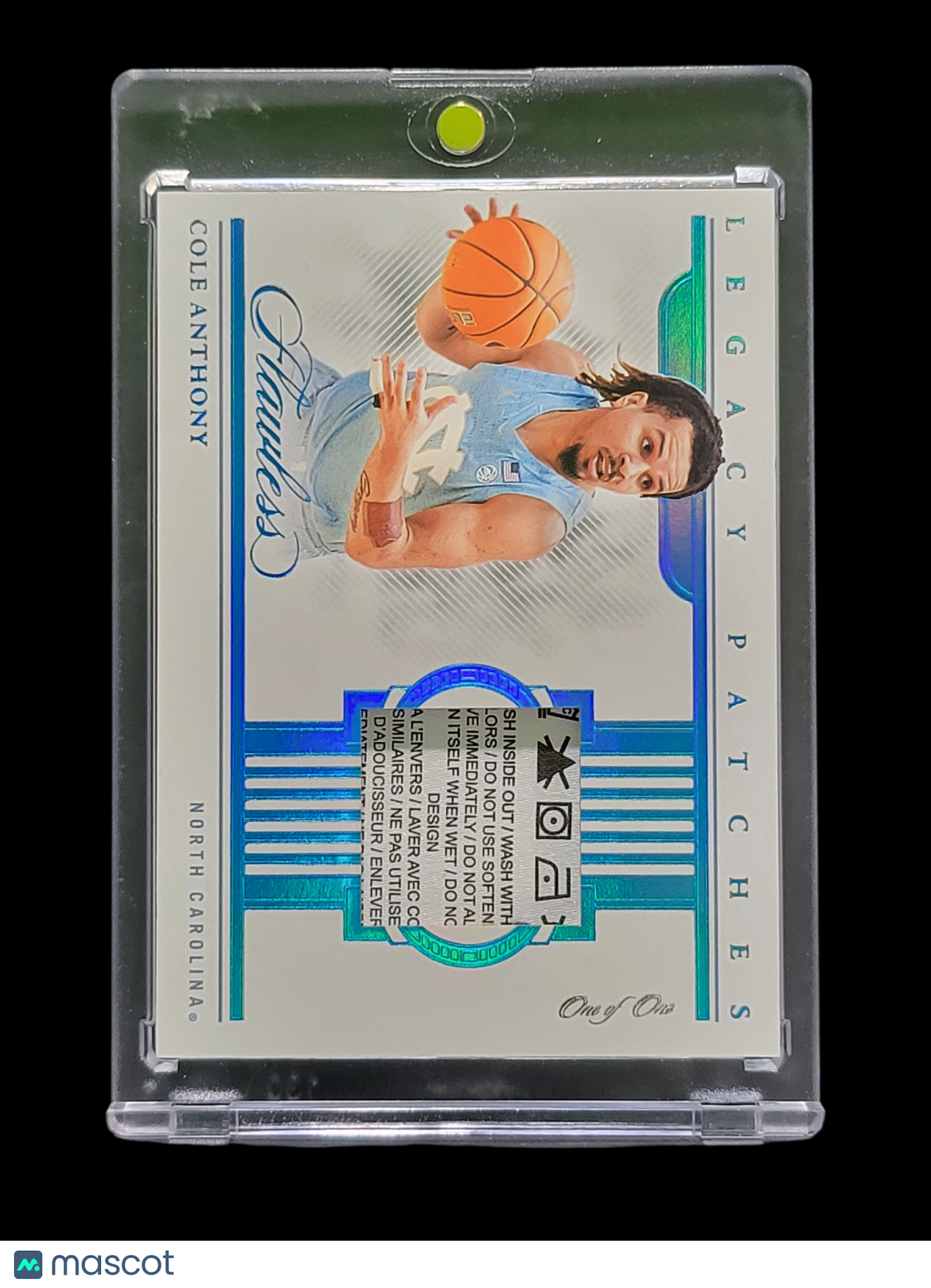 2022 Panini Flawless Collegiate Cole Anthony #LP-CAN Laundry Tag Patch 1/1