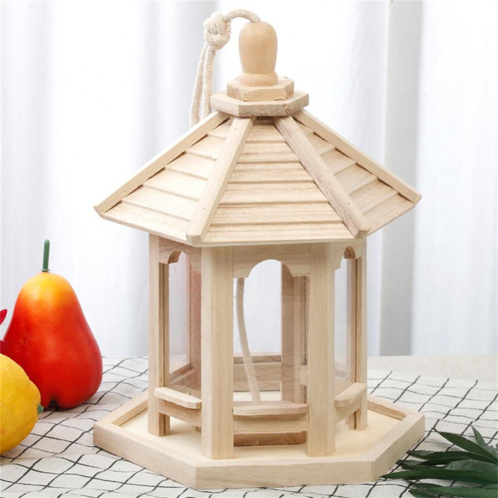 Wooden Bird Feeder with Transparent Acrylic Panel and Protective Roof