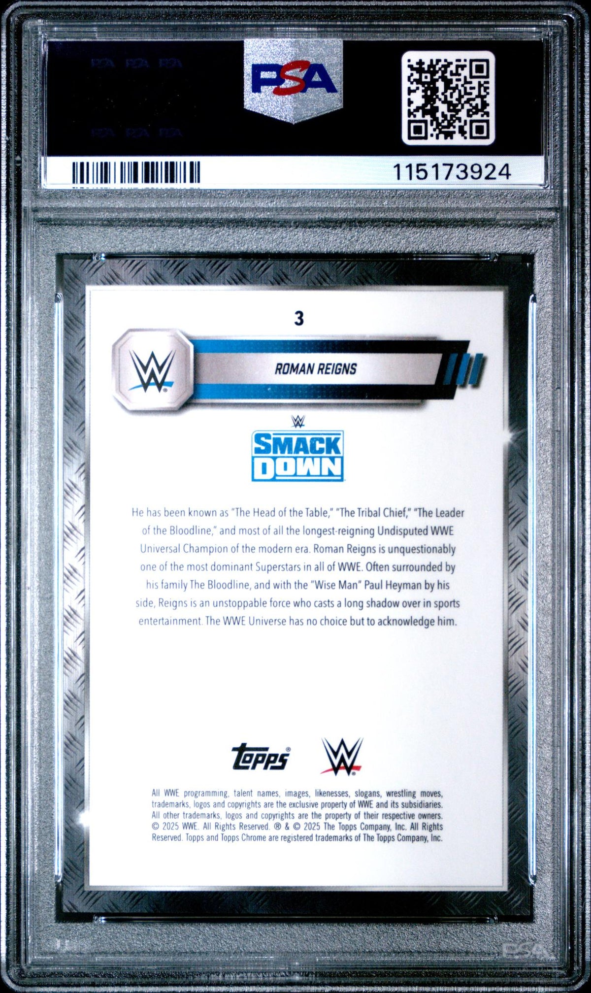 2025 Topps Chrome WWE Purple Geometric Roman Reigns #3 /10 PSA 10