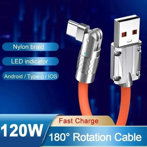 Rotating Charging Cable with 180 Degree Swivel and 3 Interchangeable Tips, 6A Fast Charging