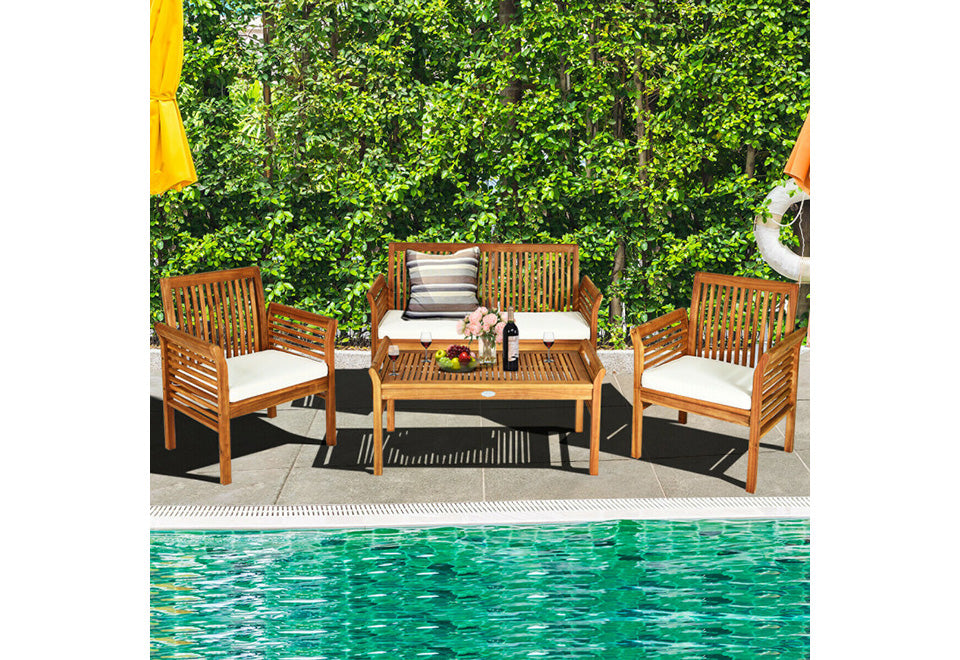 4-Piece Outdoor Acacia Wood Sofa Furniture Set