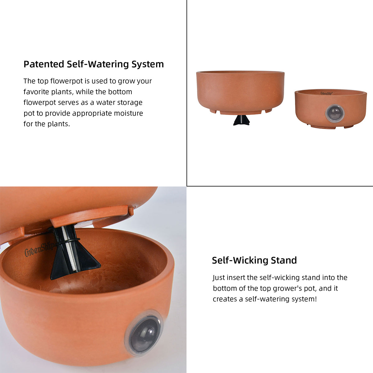 Self-Watering Low Bowl Pot System for Indoor Plants (Set of 2)