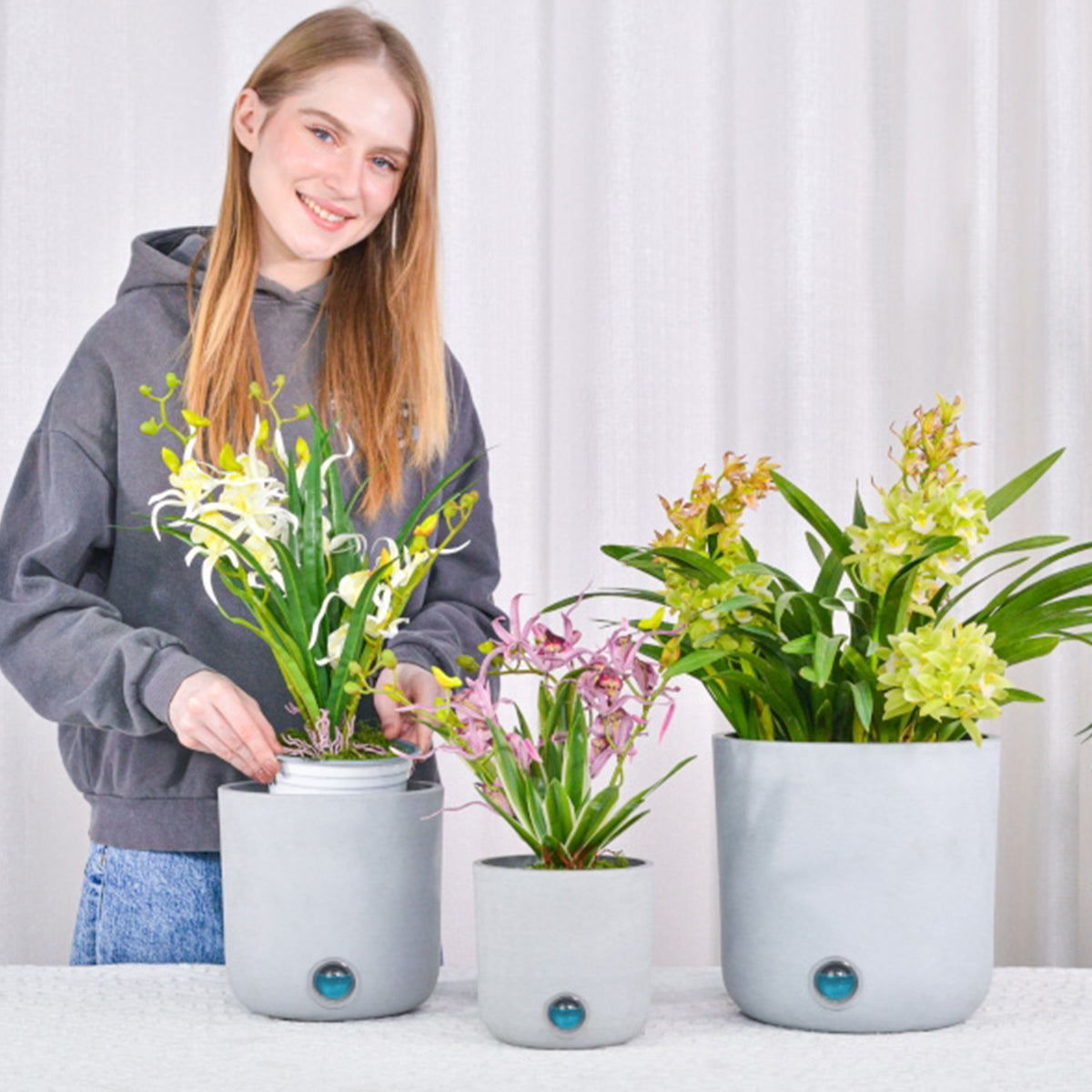 Self-Watering Tall Cylinder Pot System for Indoor Plants (Set of 3)